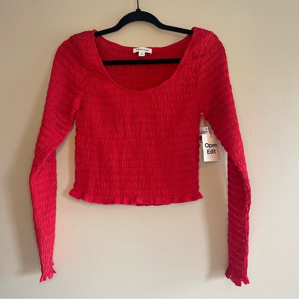 Open Edit long sleeve top in a bold, vibrant red! Size Small
